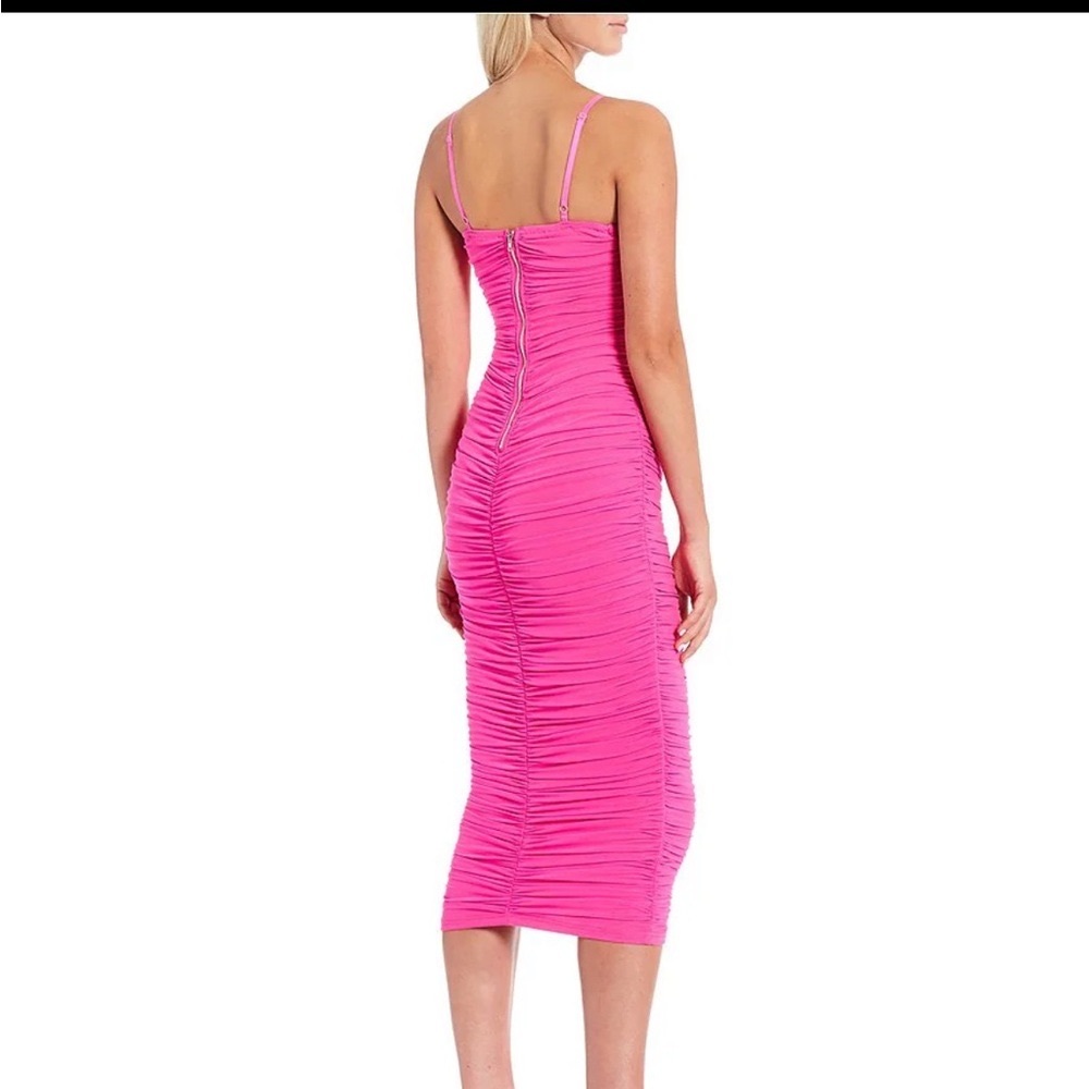 Hot Pink Social Sweetheart Neck Ruched Midi Dress